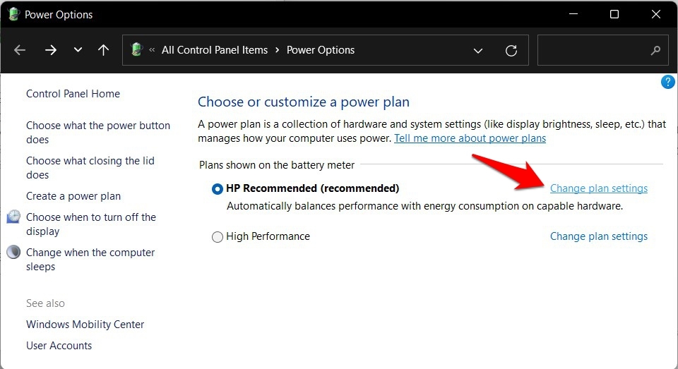 change plan settings windows 11