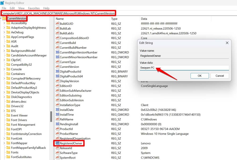 How to Check or Change Registered Owner and Organization Name in Windows 11? 7 change registered owner name in Windows 11