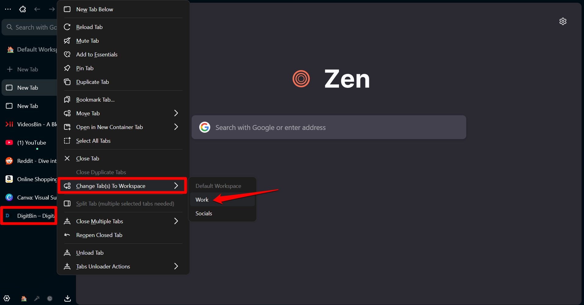 Zen browser: Firefox-based Cybersurfer that is out to Kill Chrome? 20 change tab to first workspace