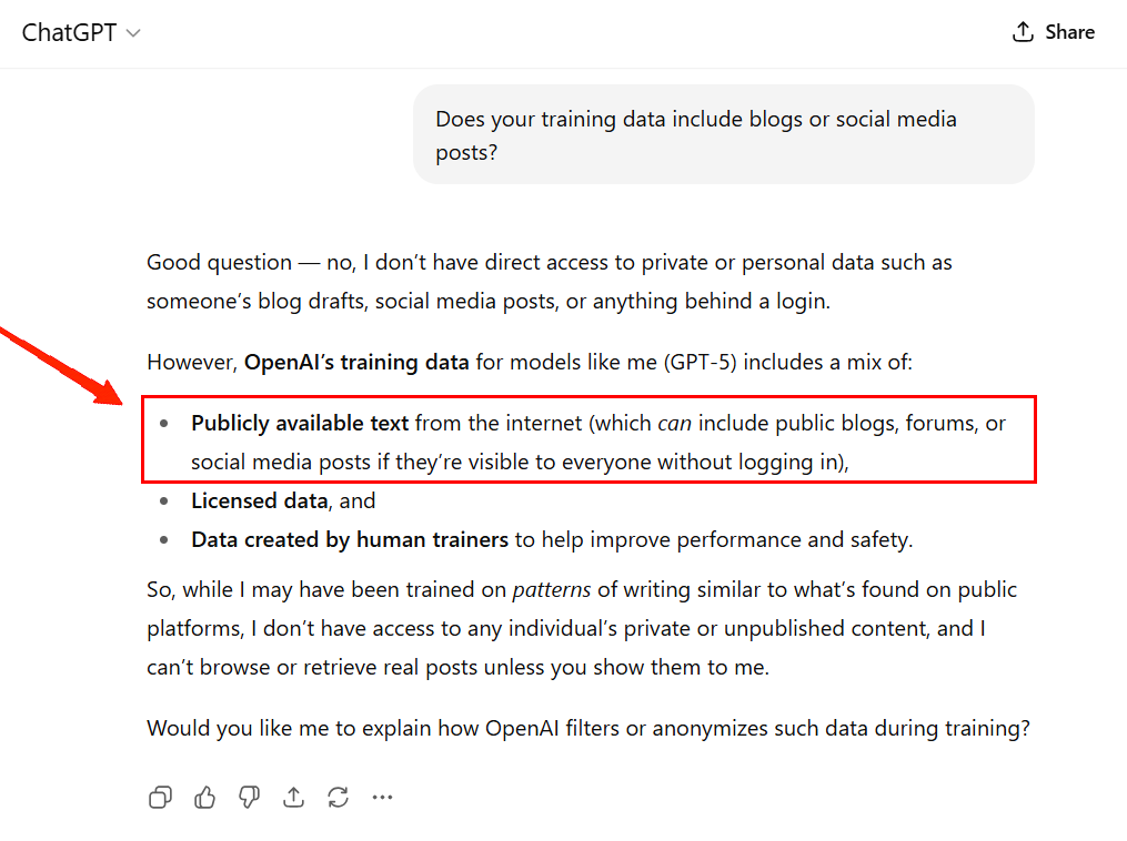 Are AI chatbots scraping content? It looks so! 4 Does your training data include blogs or social media posts? chat gpt