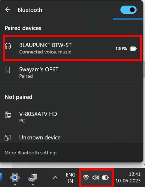 check bluetooth headphone battery level on Windows