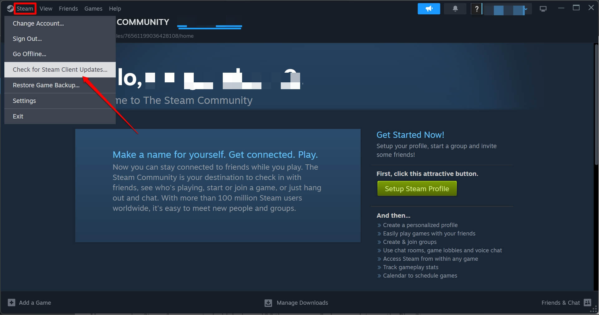 check for Steam client updates PC