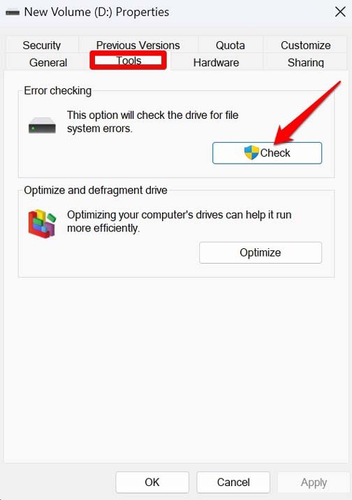 How to Fix 'Location is Not Available' Error in Windows 11? 4 check for errors on drive
