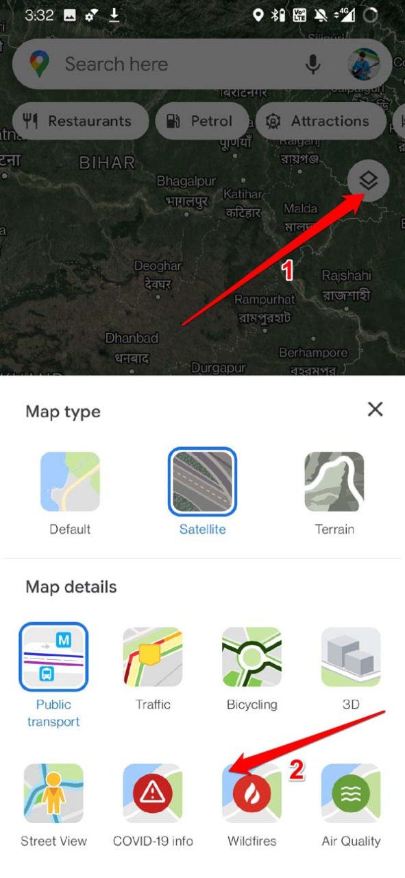 How to Check Air Quality Index and Wildfires on Google Maps? 5 check for wildfires on Google Map smartphone