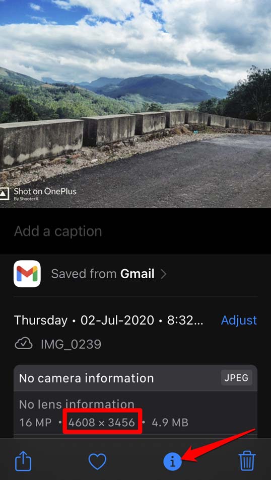 check image resolution on iOS Photos app