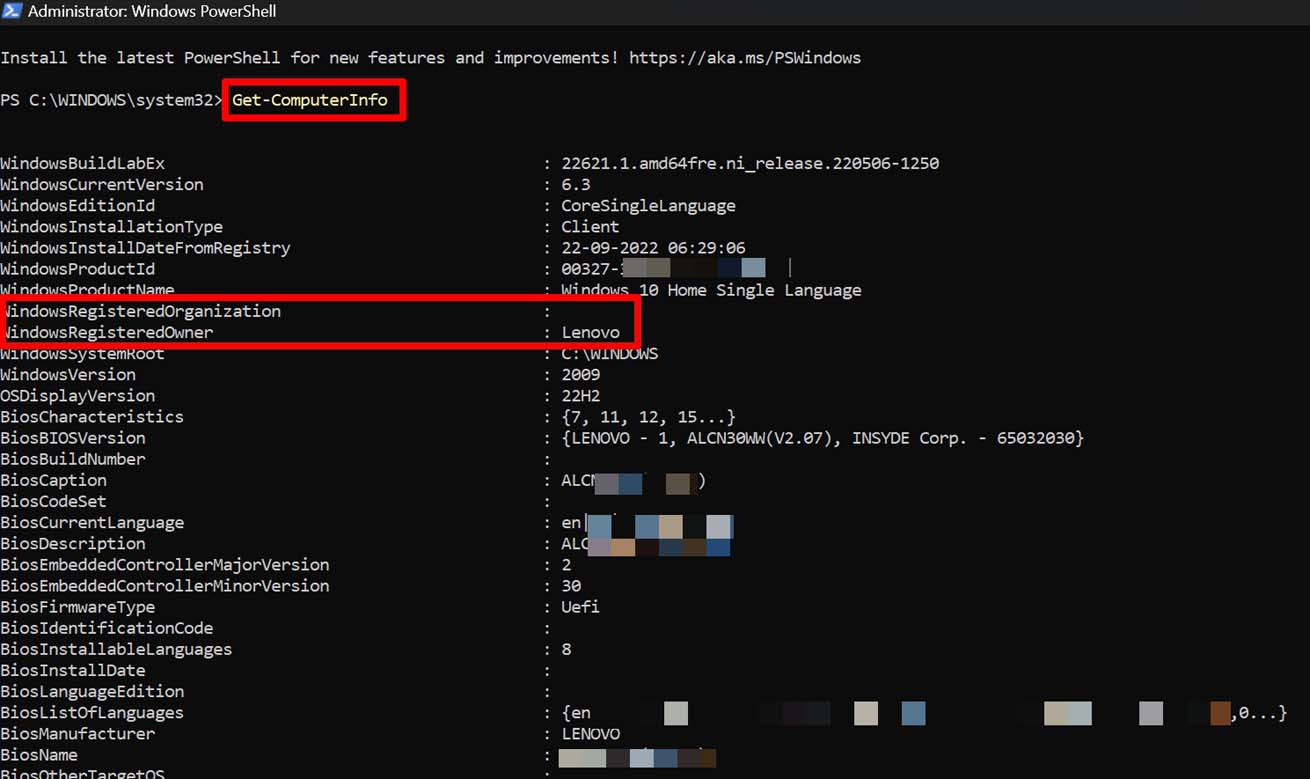 How to Check or Change Registered Owner and Organization Name in Windows 11? 4 check registered user name and registered organization in Windows 11 using PowerShell