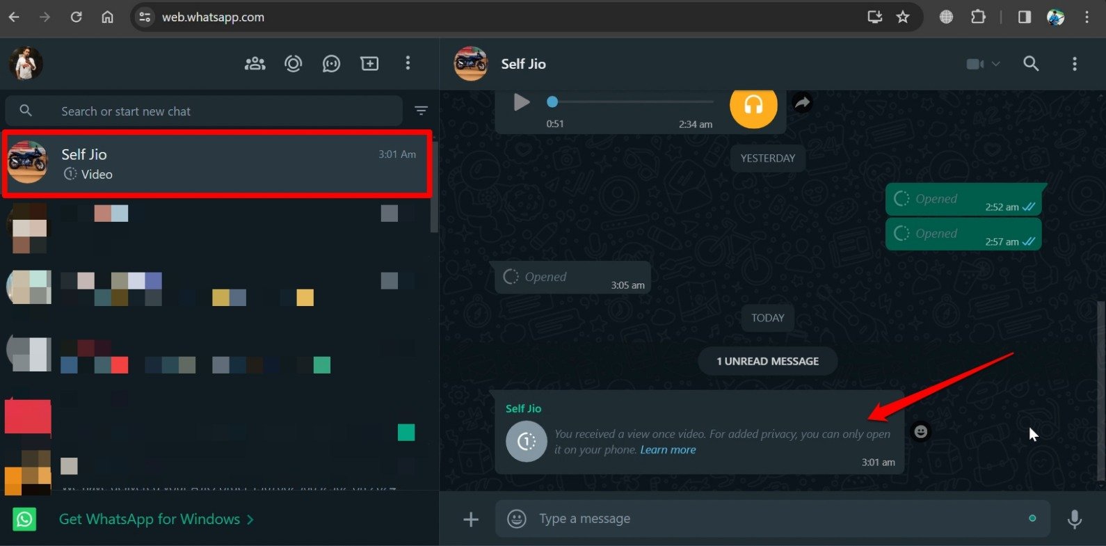 check view once video in WhatsApp web