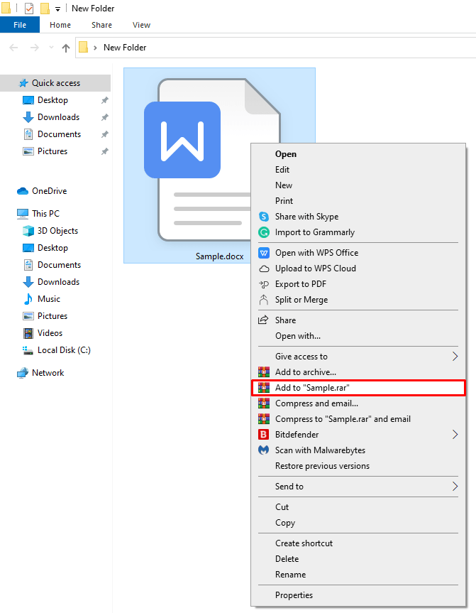 Fix Zip Error - File Not Found or No Read Permission on Windows PC 5 choose (Add to “Sample.rar”) to create a compressed fil