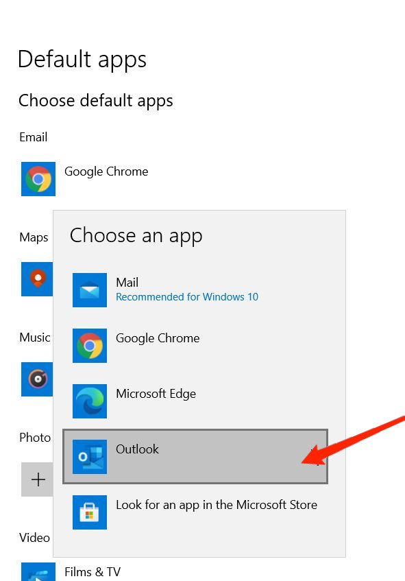 choose default email app in windows 11