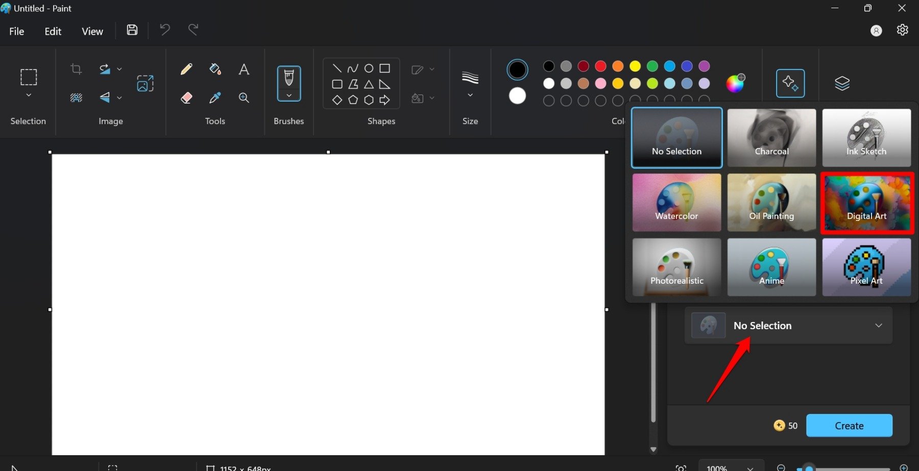 How to Create AI Images in Paint on Windows 11 14 choose the style of digital art on Cocreator