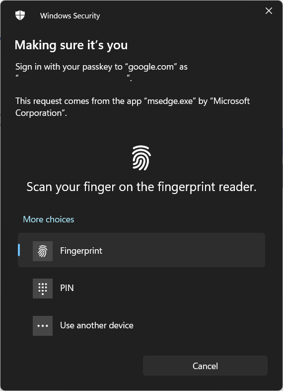 Passkeys on Windows 11: Create, Manage, Use and Delete 10 choose your passkey and authenticate