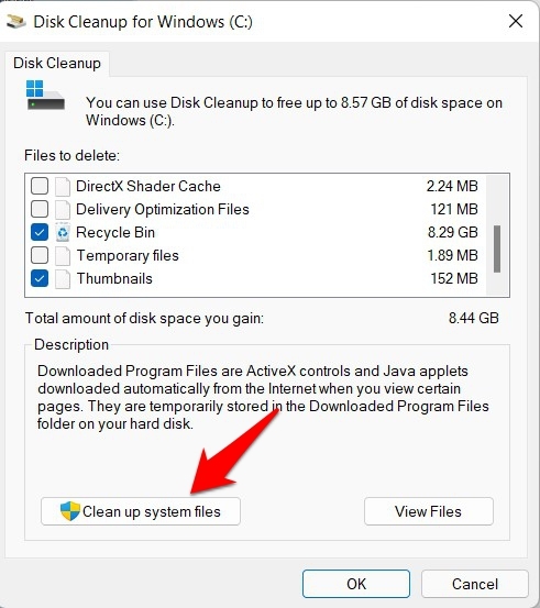 clean up system files disk cleanup