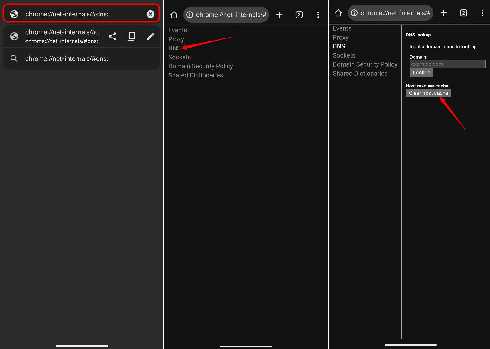 chrome://net-internals/#dns: Clear DNS Cache on Chrome 4 clear Chrome host cache in Android