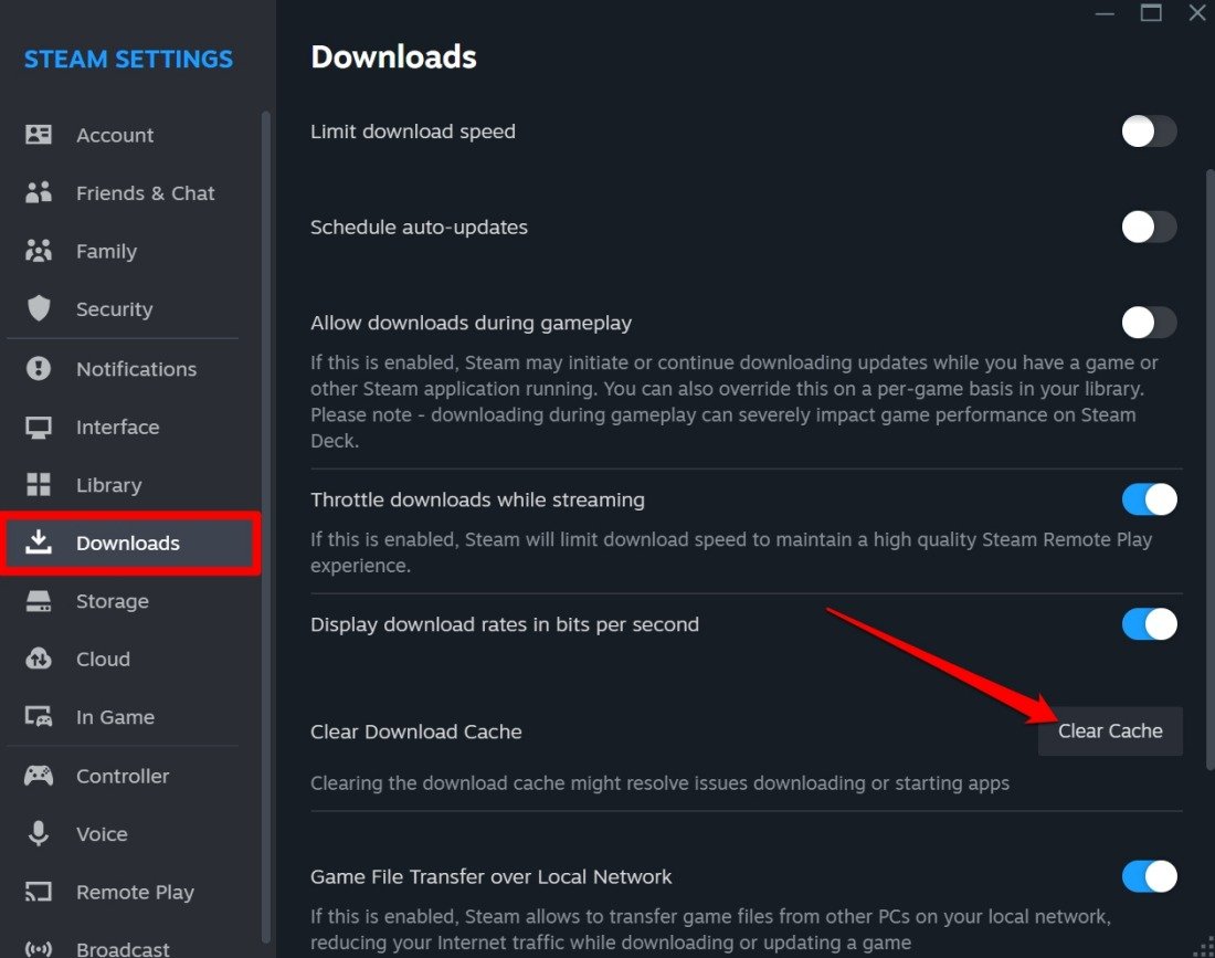 clear Steam download cache PC