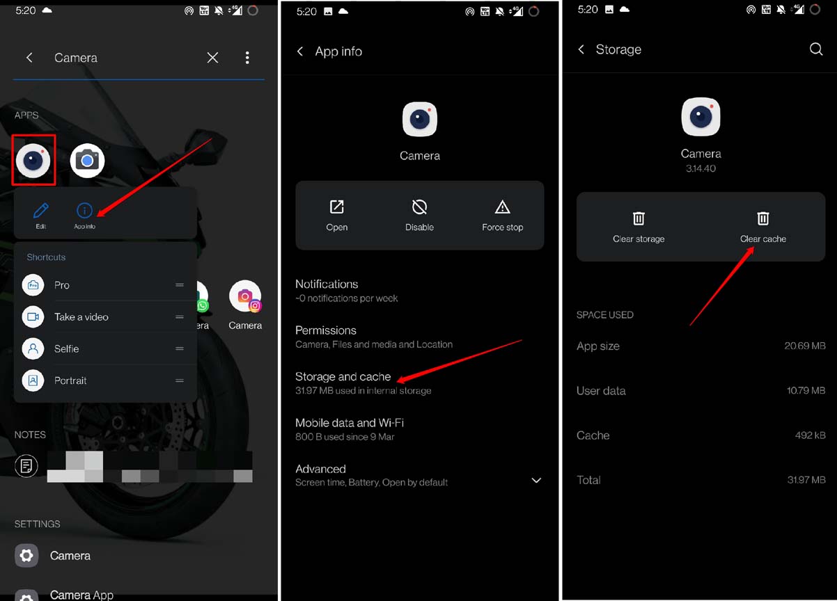 clear cache of Android camera app