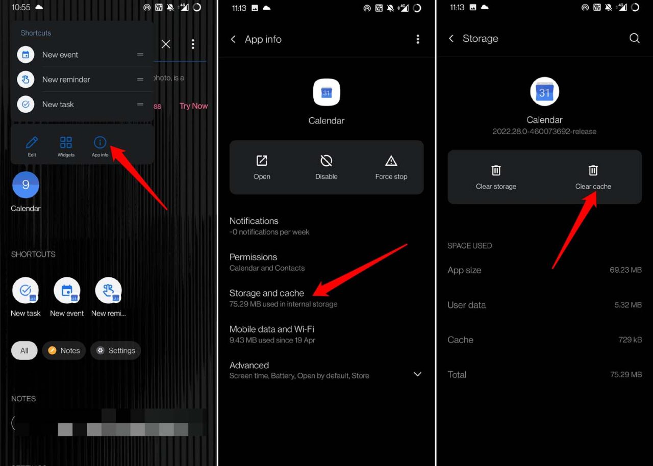 Google Calendar Notifications Not Showing on Android: How to Fix? 8 clear cache of Google calendar app