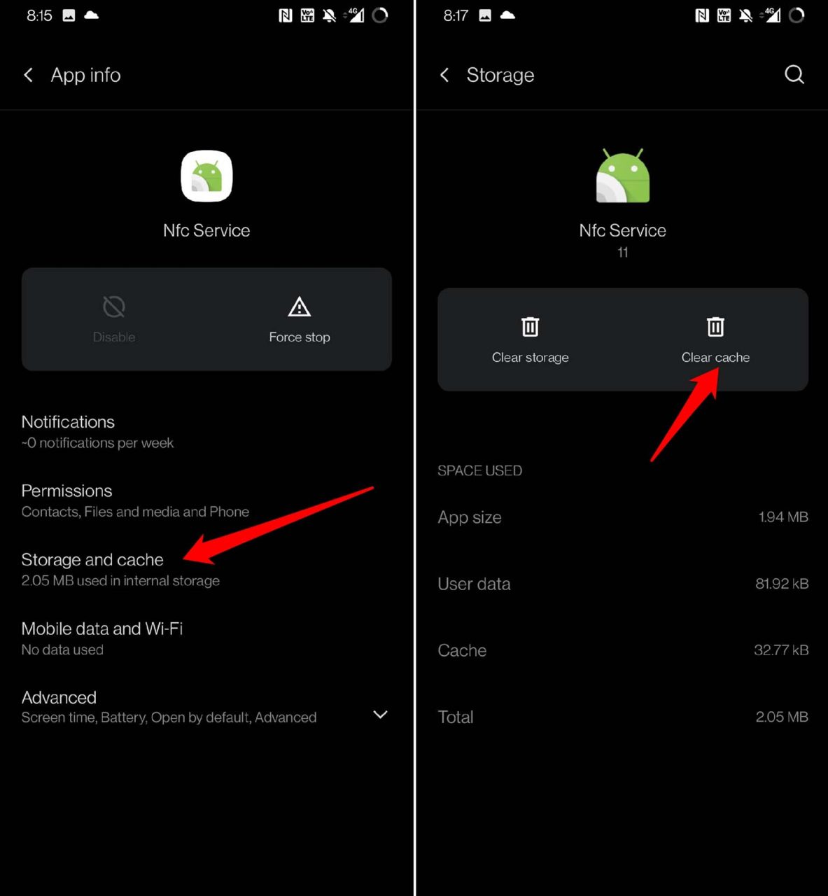 clear cache of NFC service