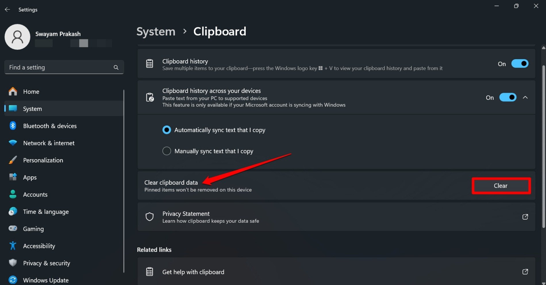 How to Fix Copy and Paste Not Working on Windows 11 6 clear clipboard data in Windows 11 settings