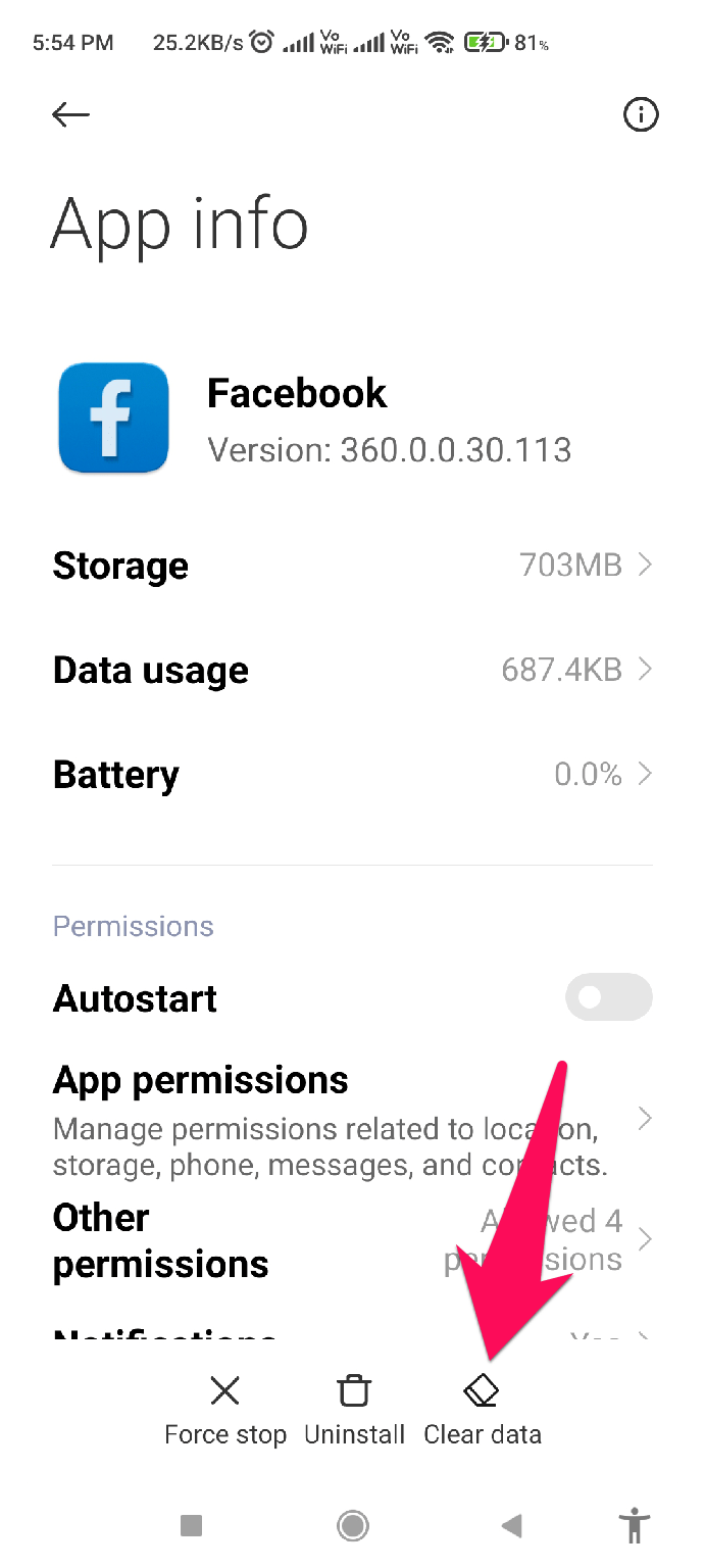 Clear cache data of Facebook app