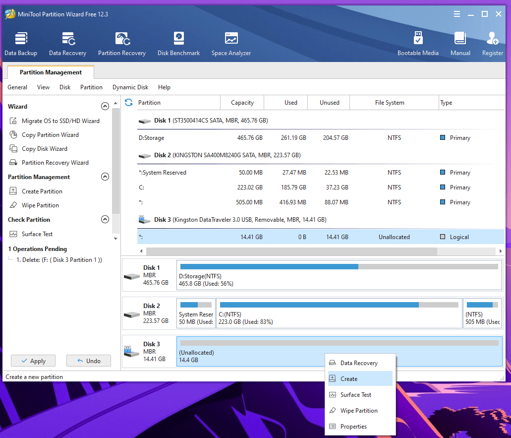 click on “Create” to create a new partition