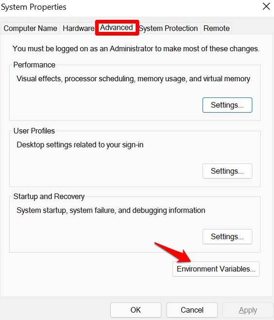 click on Environment variables