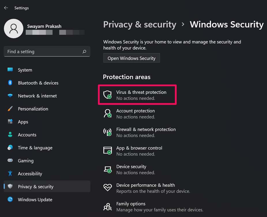 How to Fix Photos App Not Working on Windows 11 5 click on Virus and Threat protection