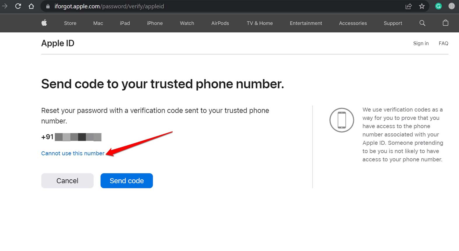 How to Recover Apple ID Password without Phone Number? 5 click on cannot use this number