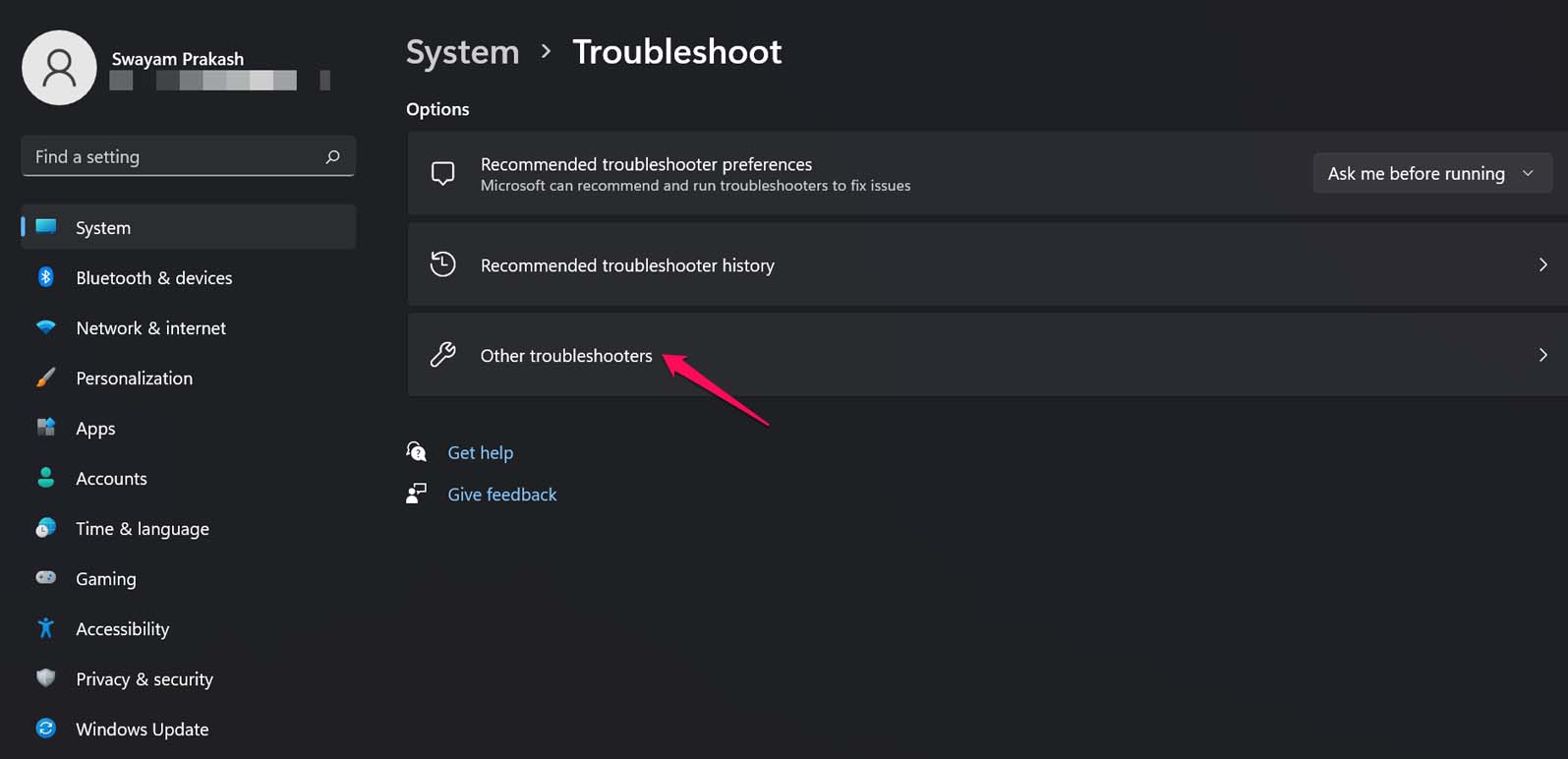 click on other troubleshooters