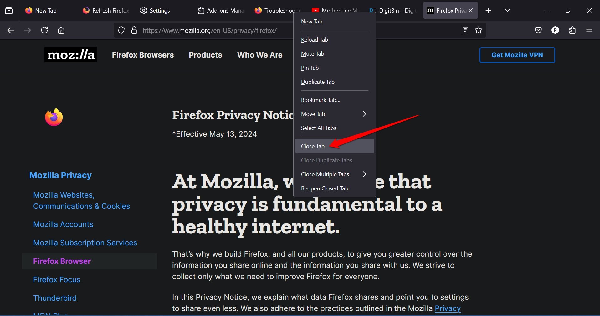 How to Optimize Mozilla Firefox to Enjoy Best Browsing Experience? 13 close a browser tab in Firefox PC