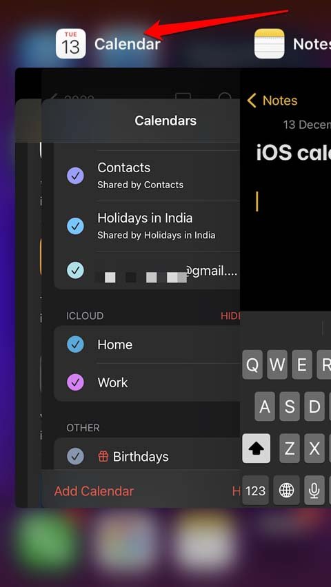 close the calendar app iOS