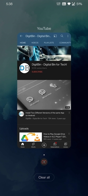 Fix - YouTube is Draining the Battery Issue on Android System 3 close youtube from recents app section on android