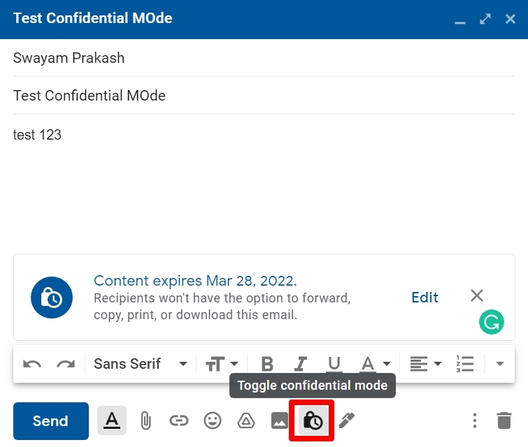 How to Send Confidential Email in Gmail? 3 confidential mode enabled on Gmail