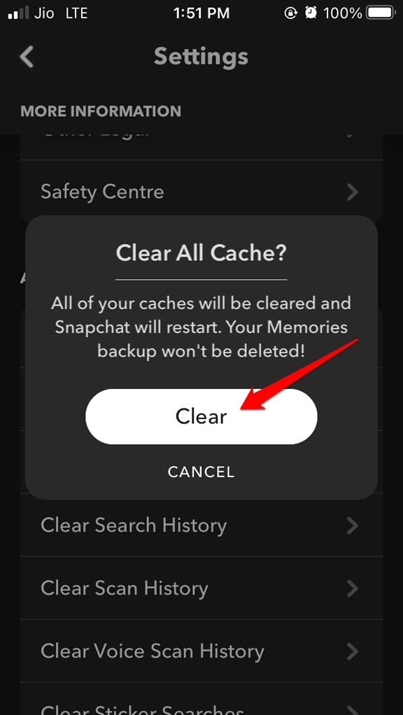 How to Fix Snapchat Notifications Not Working on iPhone 9 confirm cache clear