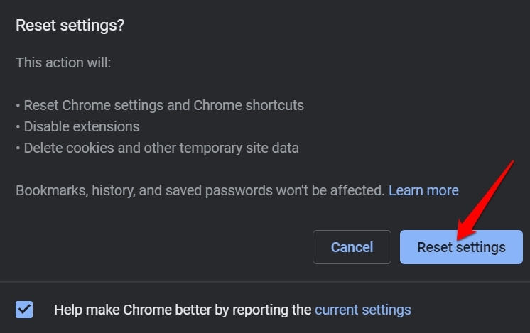 'Virus Scan Failed' While Downloading Files on Google Chrome: How to Fix 11 confirm reset settings for Chrome browser