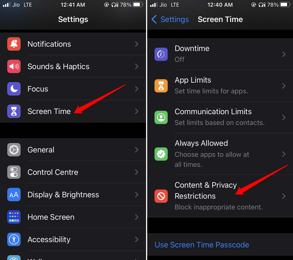 content privacy restrictions