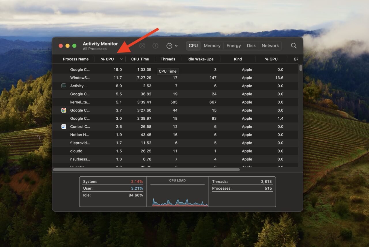 Sort by CPU Usage
