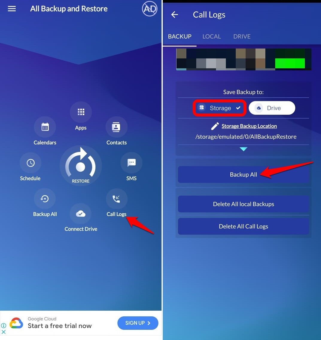 How to Recover Deleted Call History on Android 3 create a backup of call logs on Android device