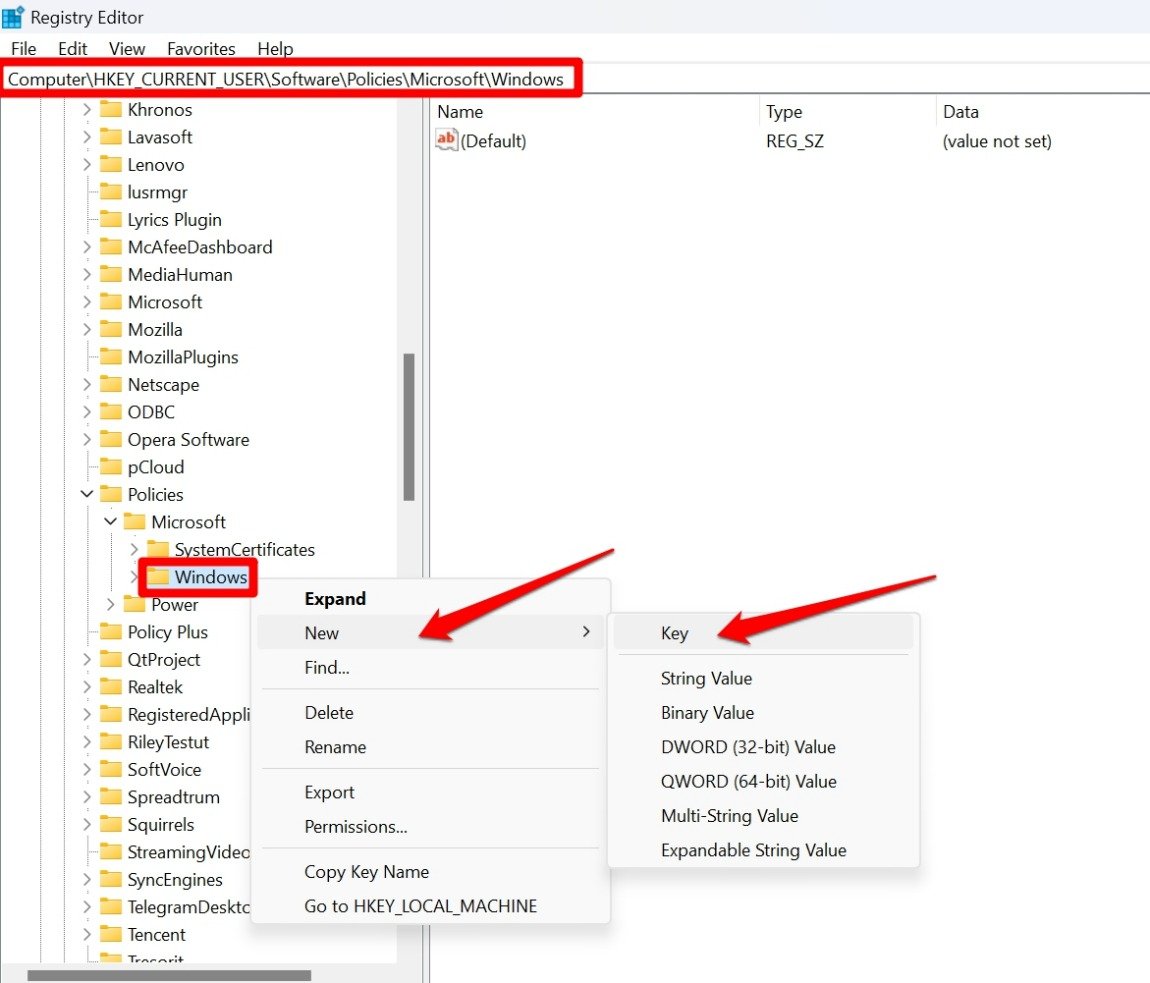 How to Turn Off Copilot on Windows 11 7 create a new key for Windows registry