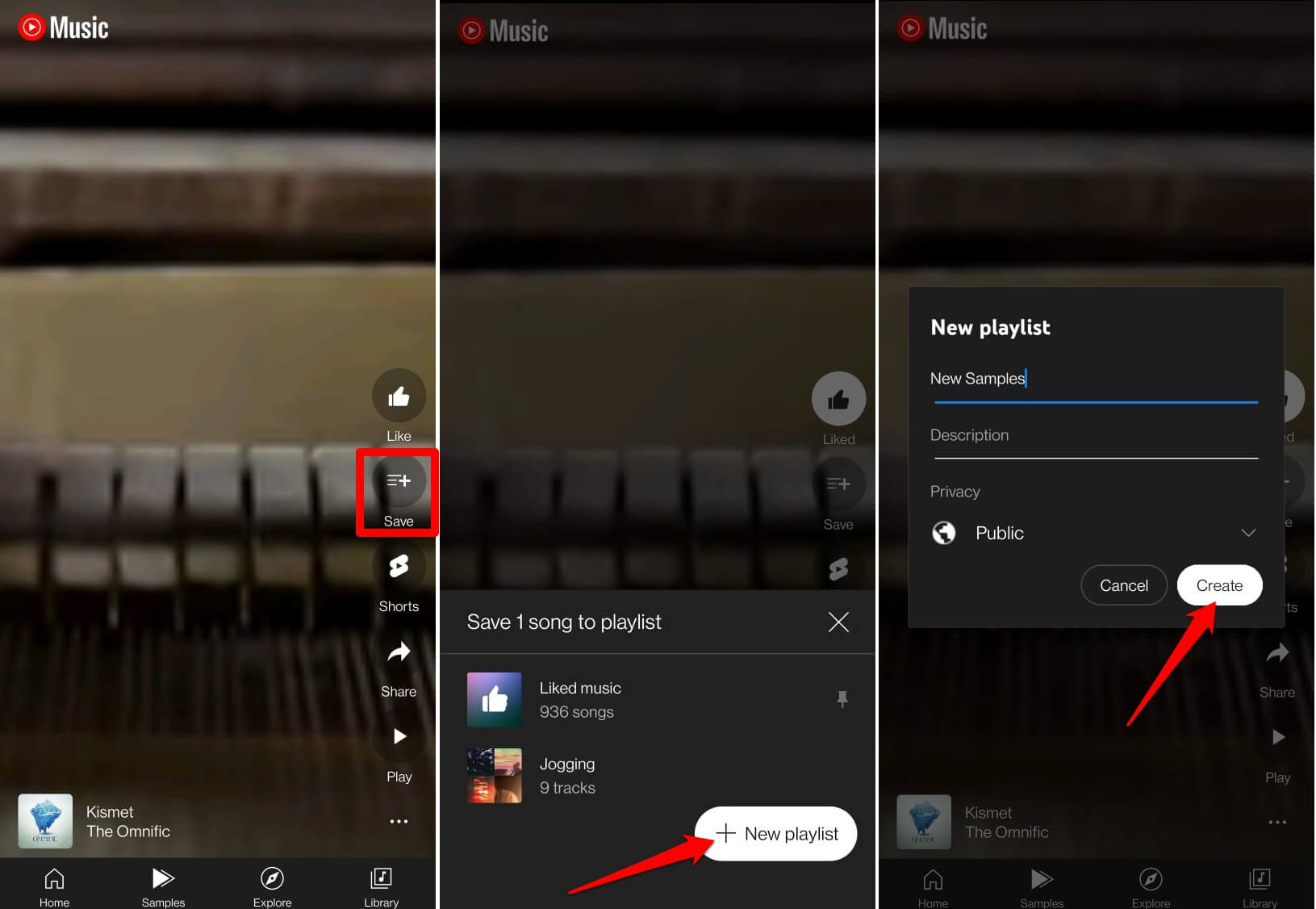 How to Use Samples on YouTube Music App? 7 create a new playlist to save youtube music sample
