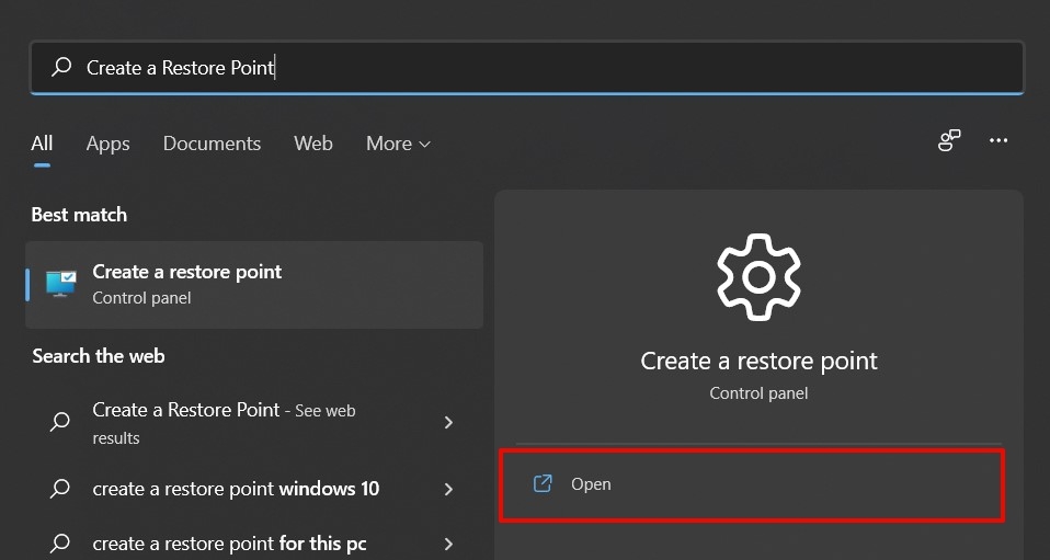 create a restore point windows 11