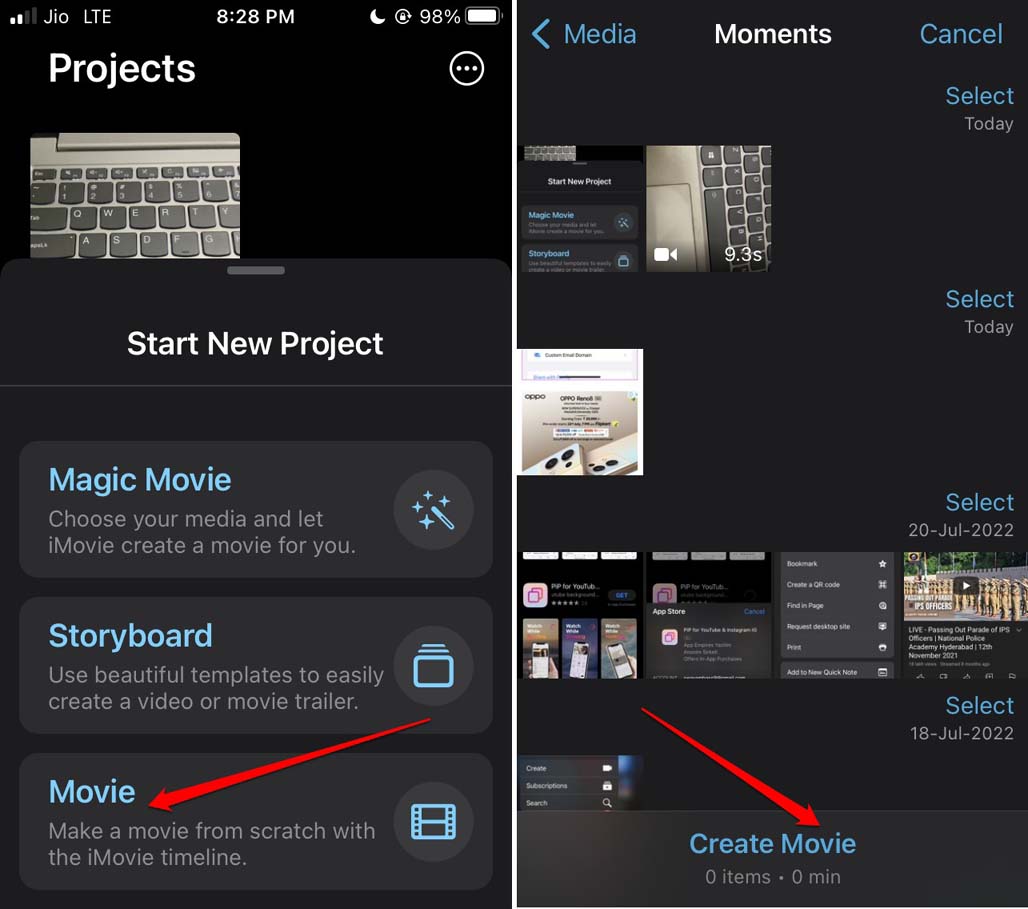 create movie in iMovie