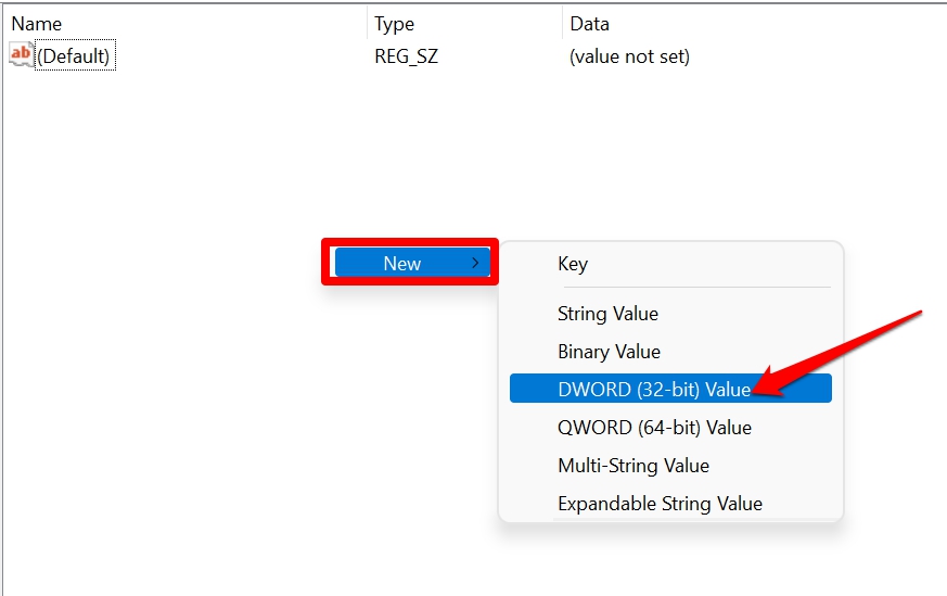 How to Fix Background Apps Permissions Option Missing on Windows 11? 14 create new dword 32bit value