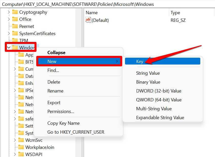How to Fix Background Apps Permissions Option Missing on Windows 11? 13 create new subkey