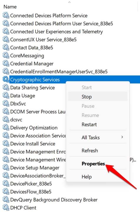 cryptographic services Windows