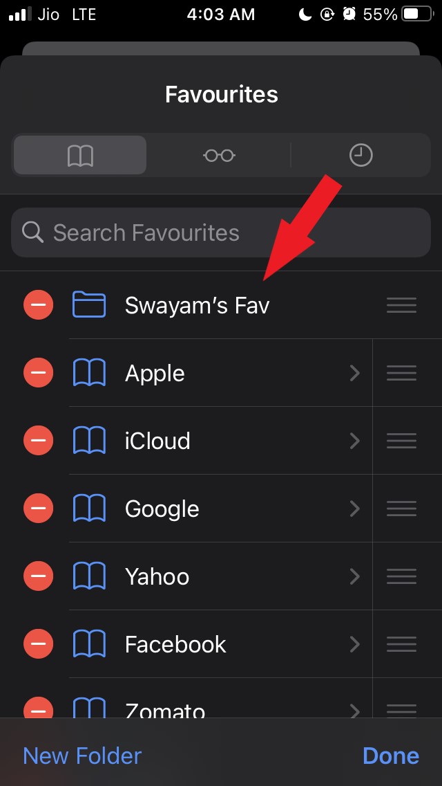 custom favorites folder created