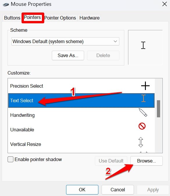 How to Fix Mouse Cursor Invisible in GDocs or Word 4 customize text select in Mouse settings