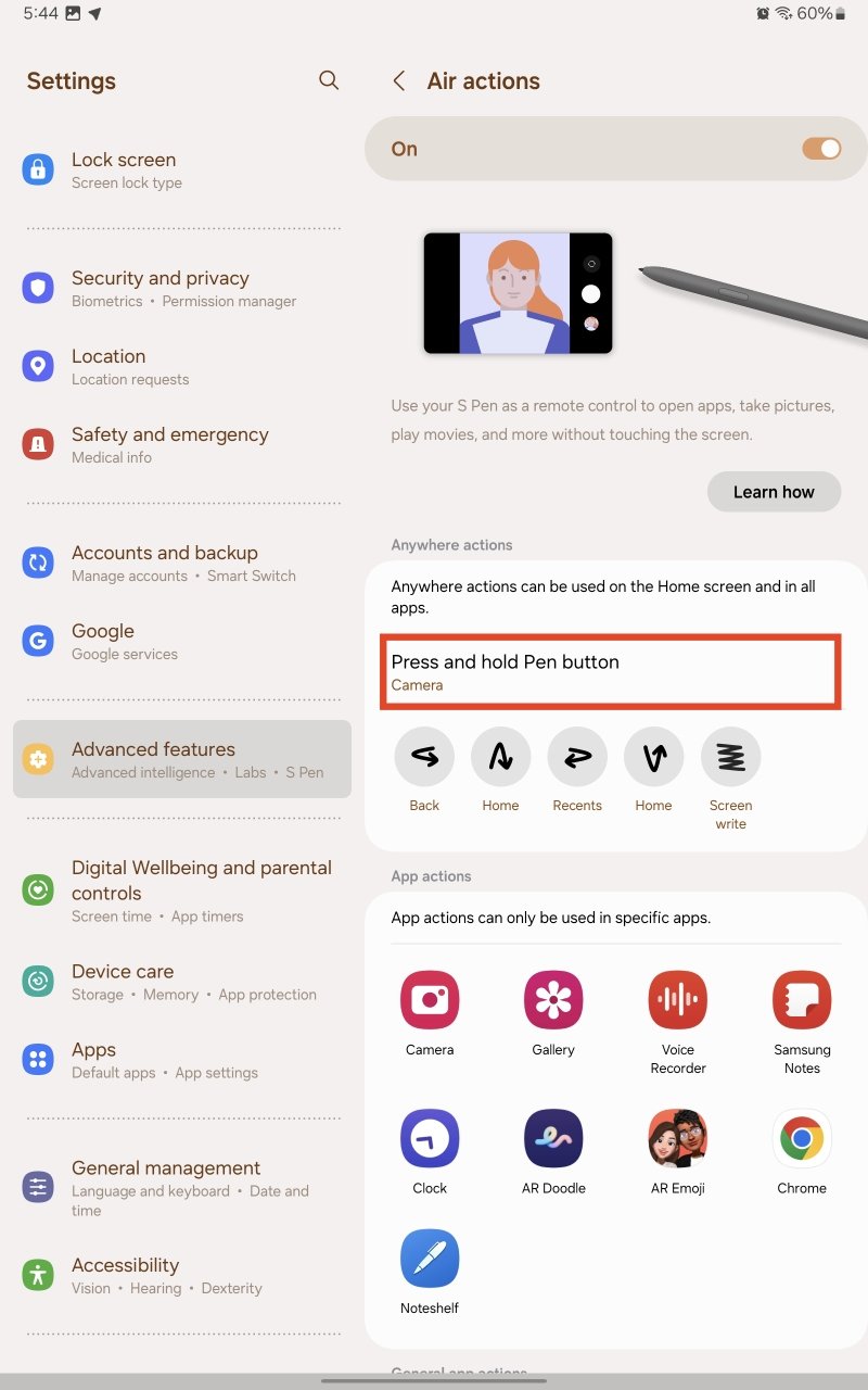 How to Use and Customize S Pen Air Actions and Gestures 21 customize the Press and hold Pen button