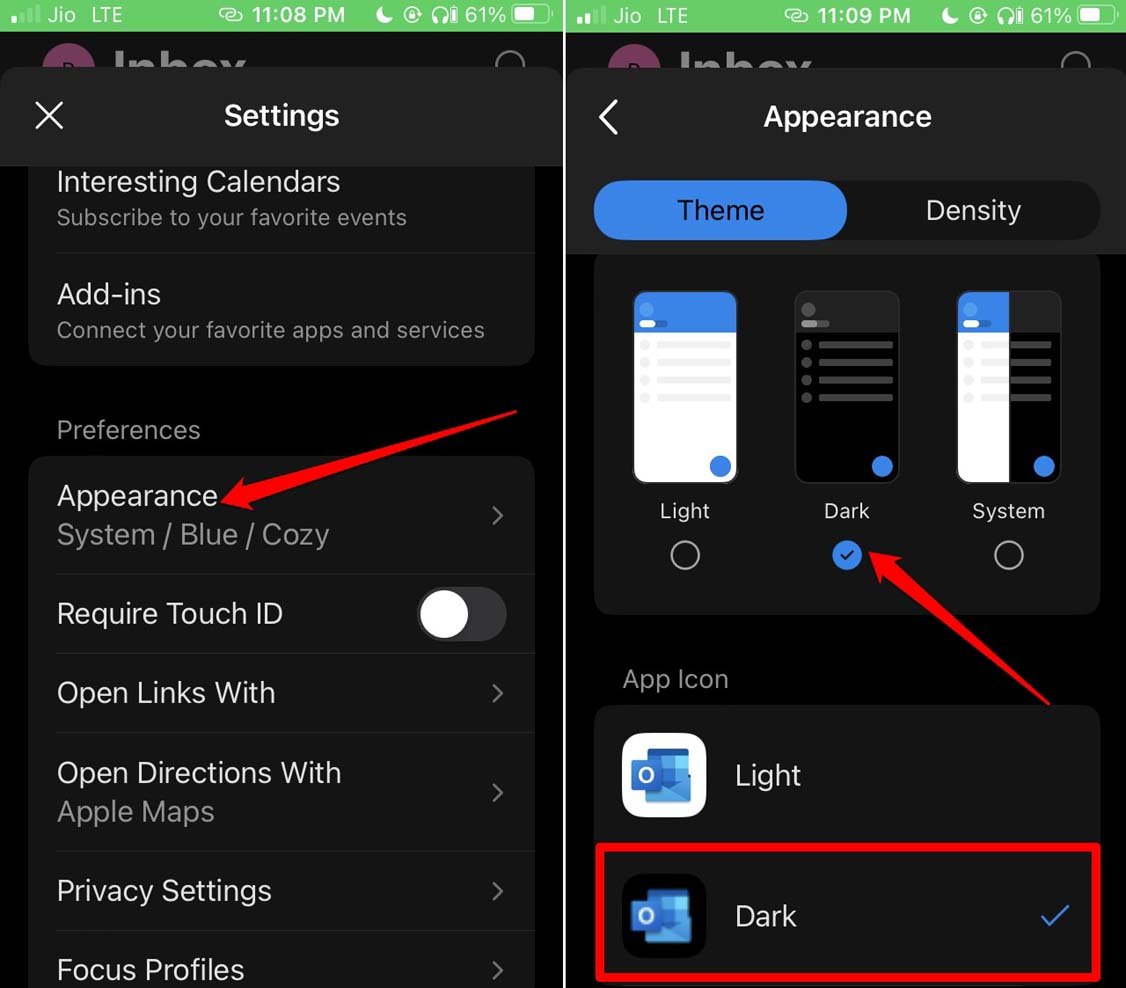 How to Fix Dark Mode Not Working in Microsoft Outlook on iPhone? 5 dark theme enabled for Outlook for iOS