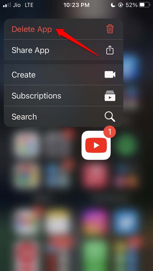delete YouTube app iOS