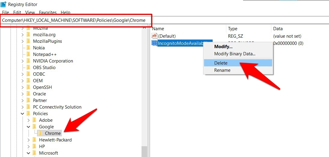 Fix Google Search Not Loading in Chrome Browser Windows 10 delete chrome registry editor